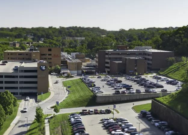 Aerial view of Methodist Jennie Edmundson campus in Council Bluffs, Iowa